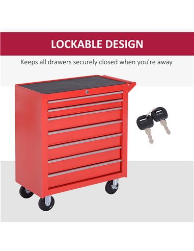 DURHAND 7-Drawer Rolling Tool Chest on Wheels, Lockable Tool Cabinet with Side Handle, Metal Tool Box Trolley for Garage, Worksh