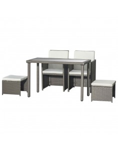 Outsunny 5 Pieces PE Rattan Sets with Cushion, Armchairs, Footrest, Glass Top Table, Grey