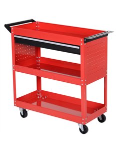 DURHAND 3-Tier Tool Trolley Cart Storage Shelf Roller Cabinet DIY Box Garage Workshop with Drawer Red