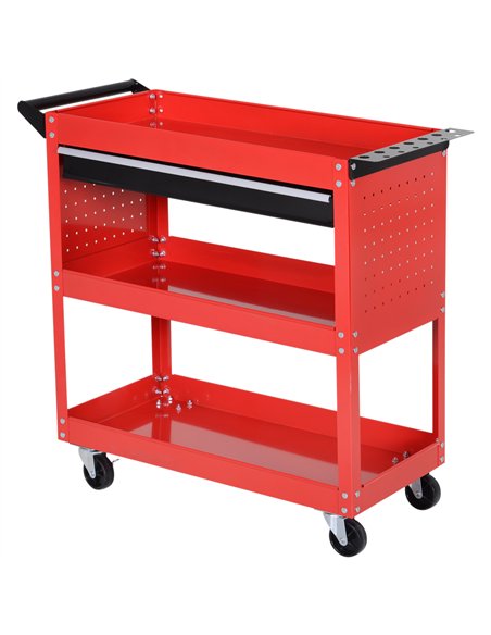 DURHAND 3-Tier Tool Trolley Cart Storage Shelf Roller Cabinet DIY Box Garage Workshop with Drawer Red - pic 133922 | FastDaddyshop