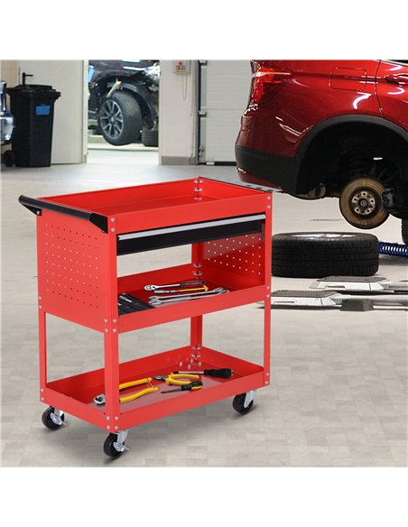 DURHAND 3-Tier Tool Trolley Cart Storage Shelf Roller Cabinet DIY Box Garage Workshop with Drawer Red - pic 133923 | FastDaddyshop