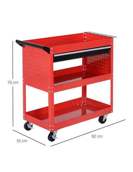 DURHAND 3-Tier Tool Trolley Cart Storage Shelf Roller Cabinet DIY Box Garage Workshop with Drawer Red - pic 133924 | FastDaddyshop