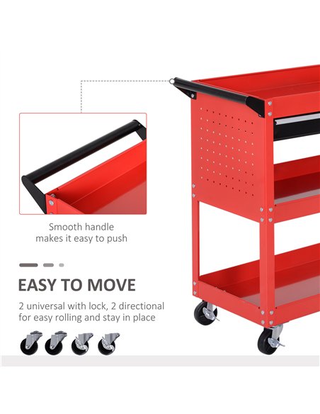 DURHAND 3-Tier Tool Trolley Cart Storage Shelf Roller Cabinet DIY Box Garage Workshop with Drawer Red - pic 133925 | FastDaddyshop