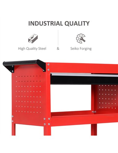 DURHAND 3-Tier Tool Trolley Cart Storage Shelf Roller Cabinet DIY Box Garage Workshop with Drawer Red