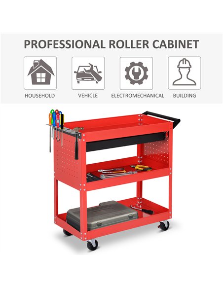 DURHAND 3-Tier Tool Trolley Cart Storage Shelf Roller Cabinet DIY Box Garage Workshop with Drawer Red - pic 133928 | FastDaddyshop