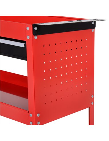 DURHAND 3-Tier Tool Trolley Cart Storage Shelf Roller Cabinet DIY Box Garage Workshop with Drawer Red