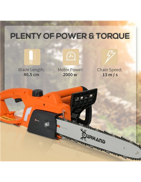 DURHAND Aluminium Electric Chainsaw with Double Brake Protection and Blade Cover, 2000 W, 40 cm, for Wood, Trees and Branches, O - pic 133934 | FastDaddyshop