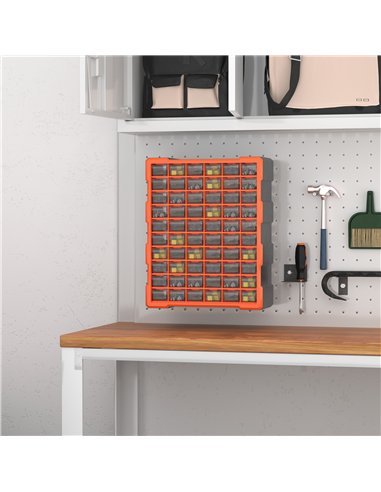 DURHAND 60 Drawers Parts Organiser Wall Mount Storage Cabinet Garage Small Nuts Bolts Tools Clear Orange