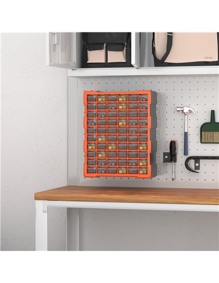 DURHAND 60 Drawers Parts Organiser Wall Mount Storage Cabinet Garage Small Nuts Bolts Tools Clear Orange - pic 133941 | FastDaddyshop