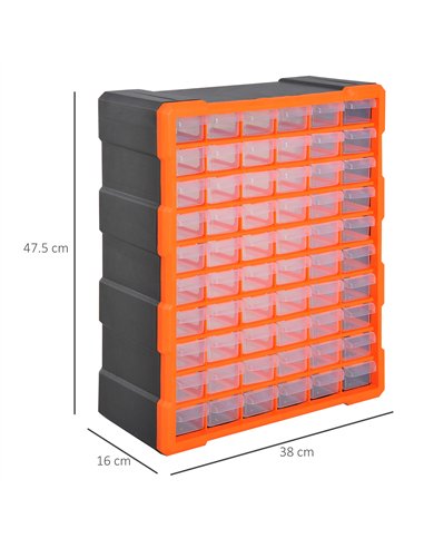 DURHAND 60 Drawers Parts Organiser Wall Mount Storage Cabinet Garage Small Nuts Bolts Tools Clear Orange