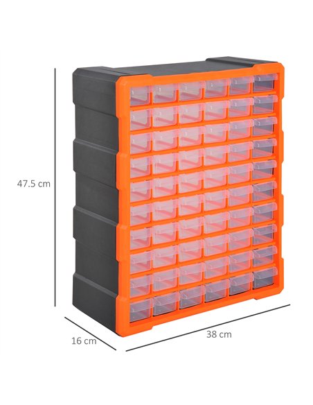 DURHAND 60 Drawers Parts Organiser Wall Mount Storage Cabinet Garage Small Nuts Bolts Tools Clear Orange - pic 133942 | FastDaddyshop