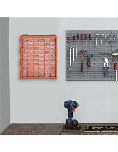 DURHAND 60 Drawers Parts Organiser Wall Mount Storage Cabinet Garage Small Nuts Bolts Tools Clear Orange