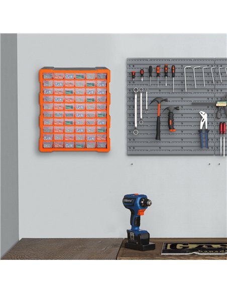 DURHAND 60 Drawers Parts Organiser Wall Mount Storage Cabinet Garage Small Nuts Bolts Tools Clear Orange - pic 133943 | FastDaddyshop
