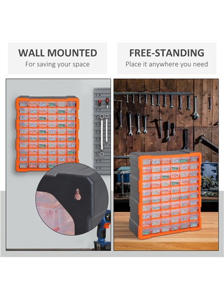 DURHAND 60 Drawers Parts Organiser Wall Mount Storage Cabinet Garage Small Nuts Bolts Tools Clear Orange - pic 133944 | FastDaddyshop