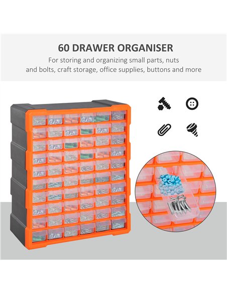 DURHAND 60 Drawers Parts Organiser Wall Mount Storage Cabinet Garage Small Nuts Bolts Tools Clear Orange - pic 133945 | FastDaddyshop