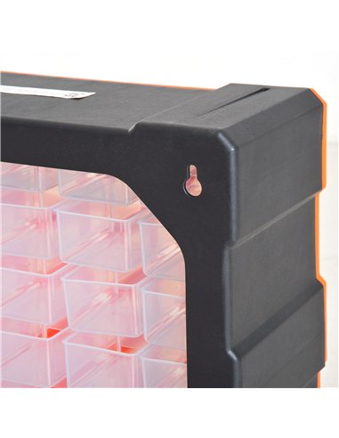 DURHAND 60 Drawers Parts Organiser Wall Mount Storage Cabinet Garage Small Nuts Bolts Tools Clear Orange
