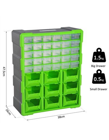 DURHAND Plastic 39 Drawer Parts Organiser Wall Mount Storage Cabinet Garage Small Nuts Bolts Tool Clear