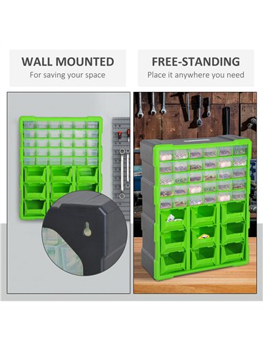 DURHAND Plastic 39 Drawer Parts Organiser Wall Mount Storage Cabinet Garage Small Nuts Bolts Tool Clear