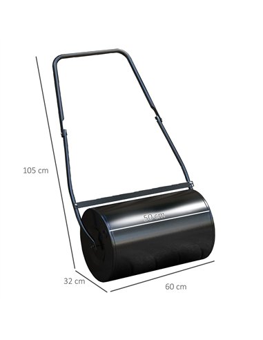 DURHAND 38L Heavy Duty Water or Sand Filled Garden Steel Lawn Roller Drum Φ50cm Black