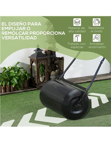 DURHAND 38L Heavy Duty Water or Sand Filled Garden Steel Lawn Roller Drum Φ50cm Black