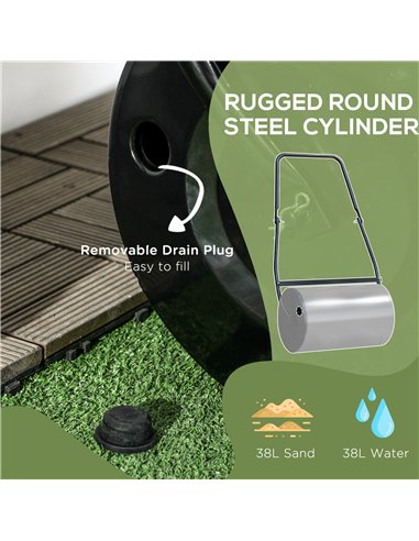 DURHAND 38L Heavy Duty Water or Sand Filled Garden Steel Lawn Roller Drum Φ50cm Black