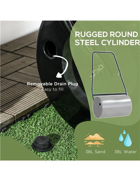 DURHAND 38L Heavy Duty Water or Sand Filled Garden Steel Lawn Roller Drum Φ50cm Black - pic 133982 | FastDaddyshop