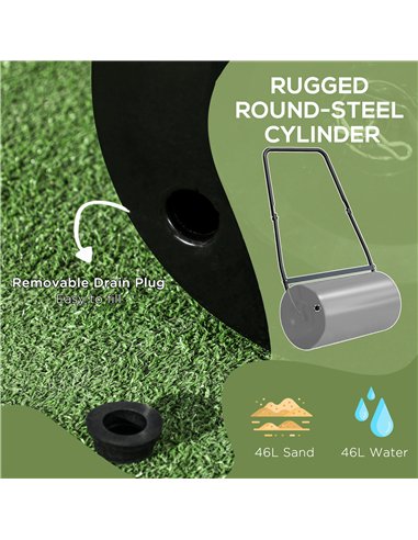 DURHAND Heavy Duty Garden Lawn Roller Push Tow Water Sand Filled 46L Equipment Manual Push Rolling Drum