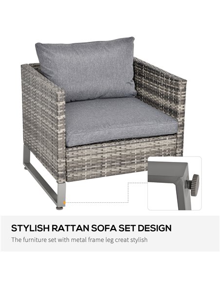 Outsunny 4 Pieces PE Rattan Garden Furniture Set with Cushion, Glass Top Coffee Table, Dark Drey - pic 13400 | FastDaddyshop