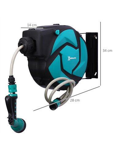 DURHAND 10m Garden Auto Hose Reel Wall Mounted Retractable 7 Patterns Spray Nozzle