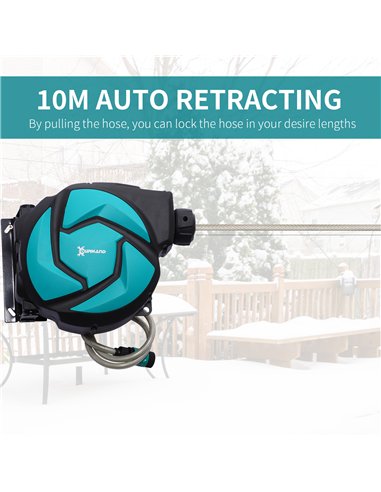 DURHAND 10m Garden Auto Hose Reel Wall Mounted Retractable 7 Patterns Spray Nozzle