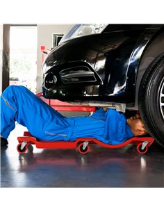 DURHAND Mechanic Vehicle Creeper Under Car Repair Padded Headrest Rolling Moulded Workshop Garage Assistance with Tool Tray, Red 2