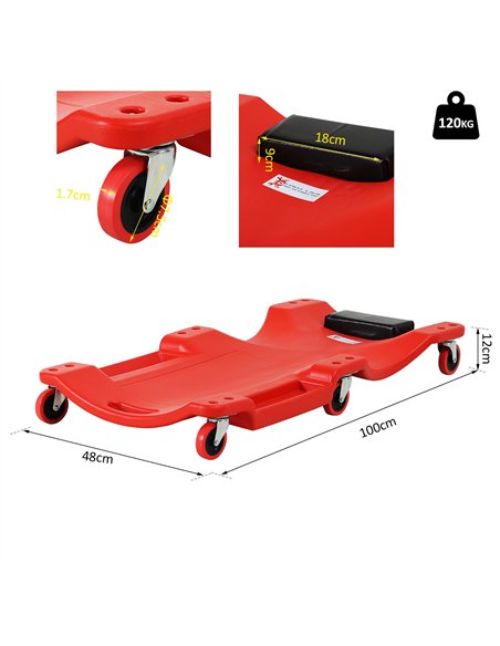 DURHAND Mechanic Vehicle Creeper Under Car Repair Padded Headrest Rolling Moulded Workshop Garage Assistance with Tool Tray, Red - pic 134014 | FastDaddyshop