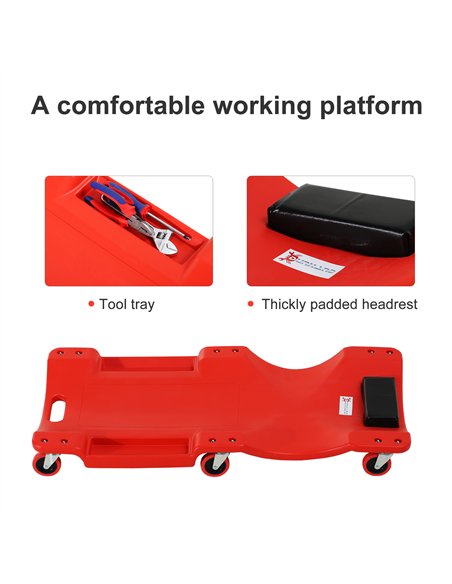 DURHAND Mechanic Vehicle Creeper Under Car Repair Padded Headrest Rolling Moulded Workshop Garage Assistance with Tool Tray, Red - pic 134016 | FastDaddyshop