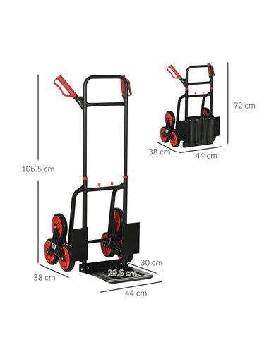DURHAND Steel Climbing Stairs Trolley Hand Trucks 6-Wheels Foldable Load Cart 120kg