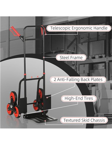 DURHAND Steel Climbing Stairs Trolley Hand Trucks 6-Wheels Foldable Load Cart 120kg