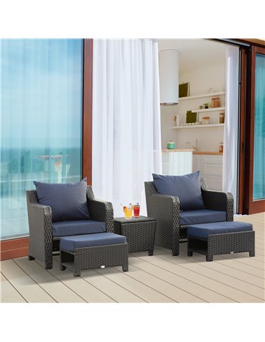 Outsunny 2 Seater Outdoor Rattan Garden Furniture Sofa Set w/ Storage Function Side Table & Ottoman, Deep Coffee