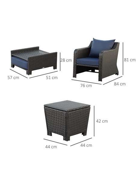 Outsunny 2 Seater Outdoor Rattan Garden Furniture Sofa Set w/ Storage Function Side Table & Ottoman, Deep Coffee - pic 13405 | FastDaddyshop
