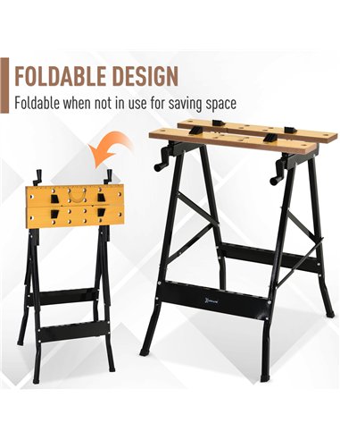 DURHAND 4-in-1 Work Bench, Saw Horse Folding Clamp Table w/ 4 Adjustable Clamping Pegs for DIY Home Garage, Black