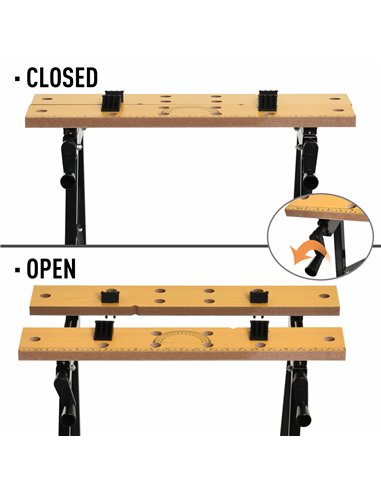 DURHAND 4-in-1 Work Bench, Saw Horse Folding Clamp Table w/ 4 Adjustable Clamping Pegs for DIY Home Garage, Black