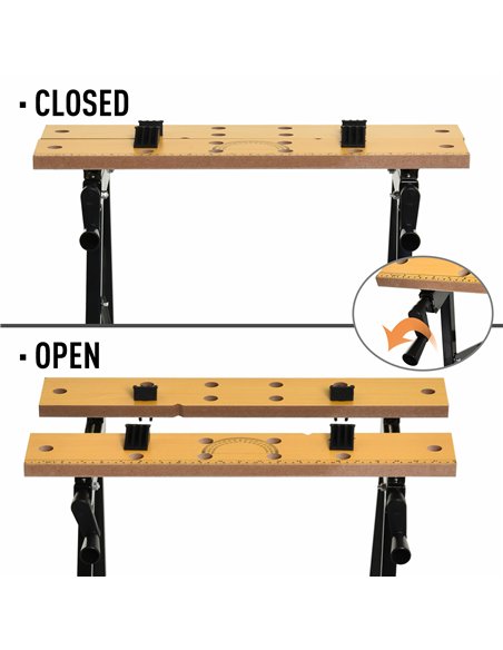 DURHAND 4-in-1 Work Bench, Saw Horse Folding Clamp Table w/ 4 Adjustable Clamping Pegs for DIY Home Garage, Black - pic 134061 | FastDaddyshop
