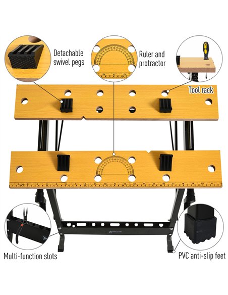 DURHAND 4-in-1 Work Bench, Saw Horse Folding Clamp Table w/ 4 Adjustable Clamping Pegs for DIY Home Garage, Black - pic 134062 | FastDaddyshop