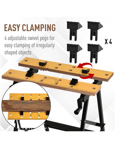 DURHAND 4-in-1 Work Bench, Saw Horse Folding Clamp Table w/ 4 Adjustable Clamping Pegs for DIY Home Garage, Black - pic 134063 | FastDaddyshop