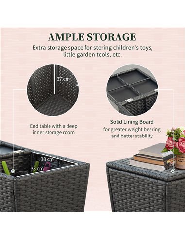 Outsunny 2 Seater Outdoor Rattan Garden Furniture Sofa Set w/ Storage Function Side Table & Ottoman, Deep Coffee