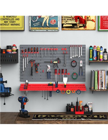 DURHAND 54 Pcs On-Wall Tool Equipment Holding Pegboard Home DIY Garage Organiser DIY w/ 50 Pegs 2 Shelves