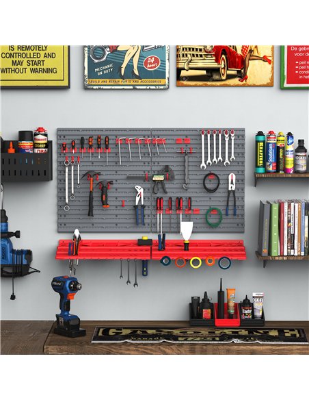 DURHAND 54 Pcs On-Wall Tool Equipment Holding Pegboard Home DIY Garage Organiser DIY w/ 50 Pegs 2 Shelves - pic 134085 | FastDaddyshop