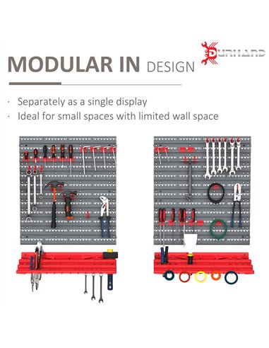 DURHAND 54 Pcs On-Wall Tool Equipment Holding Pegboard Home DIY Garage Organiser DIY w/ 50 Pegs 2 Shelves