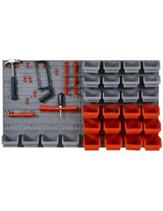 DURHAND 44 Piece Wall Mounted Tool Rack Organiser Storage Bins and Panel Set with Shelf Hook Screws Accessories Red