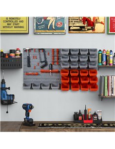 DURHAND 44 Piece Wall Mounted Tool Rack Organiser Storage Bins and Panel Set with Shelf Hook Screws Accessories Red 2