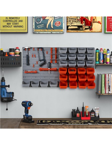 DURHAND 44 Piece Wall Mounted Tool Rack Organiser Storage Bins and Panel Set with Shelf Hook Screws Accessories Red - pic 134094 | FastDaddyshop