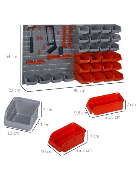 DURHAND 44 Piece Wall Mounted Tool Rack Organiser Storage Bins and Panel Set with Shelf Hook Screws Accessories Red - pic 134095 | FastDaddyshop